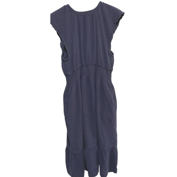 Old Navy Cotton Gauze Midi Dress Womens XL Navy Blue Smocked Tiered Boho - Picture 2 of 10